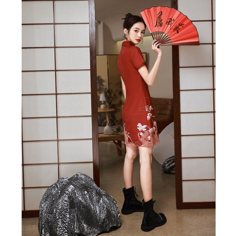 Red improved national tide cheongsam women's summer 2022 new young girl Chinese style college entrance examination daily