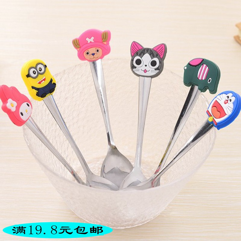 Cute Cartoon Silicone Handle Stainless Steel Soup Spoon Soup Spoon Stir Spoon Children's Festival Small Gift 1 Yuan less
