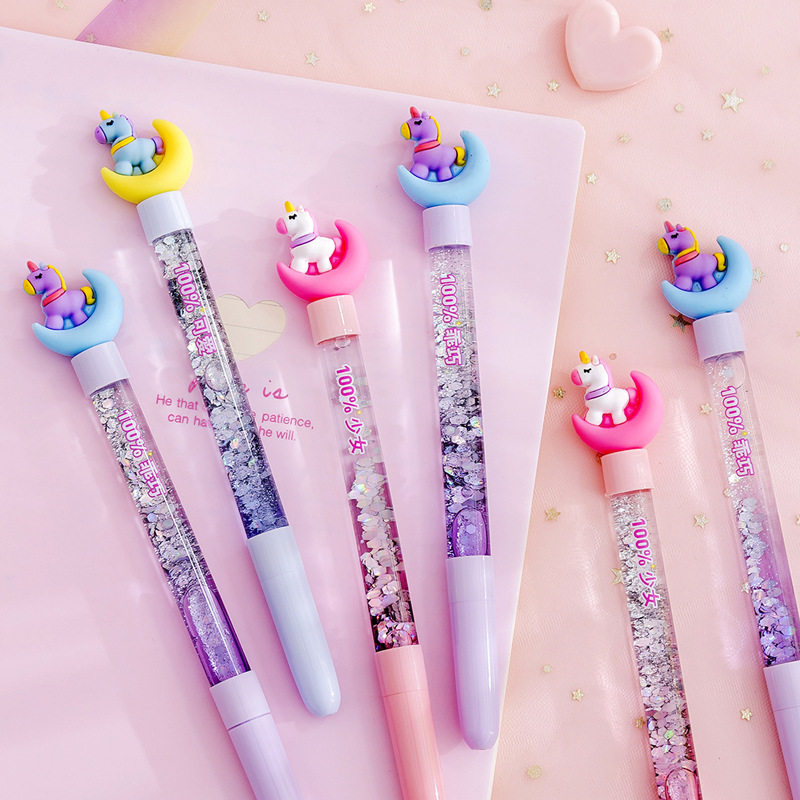 Christmas creative cute moon unicorn liquid quicksand pen Net red little fairy into shiny film colorful gel pen