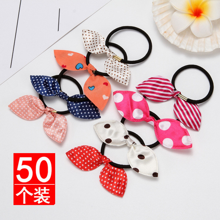 61 Children's Day Korean Edition Hot Sale Rabbit Ears Hair Circle Polka Dot Hair Accessories Fabric Bow Knot Head Rope Gift