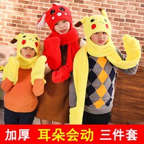Pikachu earmuffs movable Pikachu moving ears rabbit hat scarf gloves one-piece three-piece Child Woman