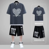 Летний спортивный костюм, шелковая трендовая брендовая футболка с коротким рукавом, оверсайз