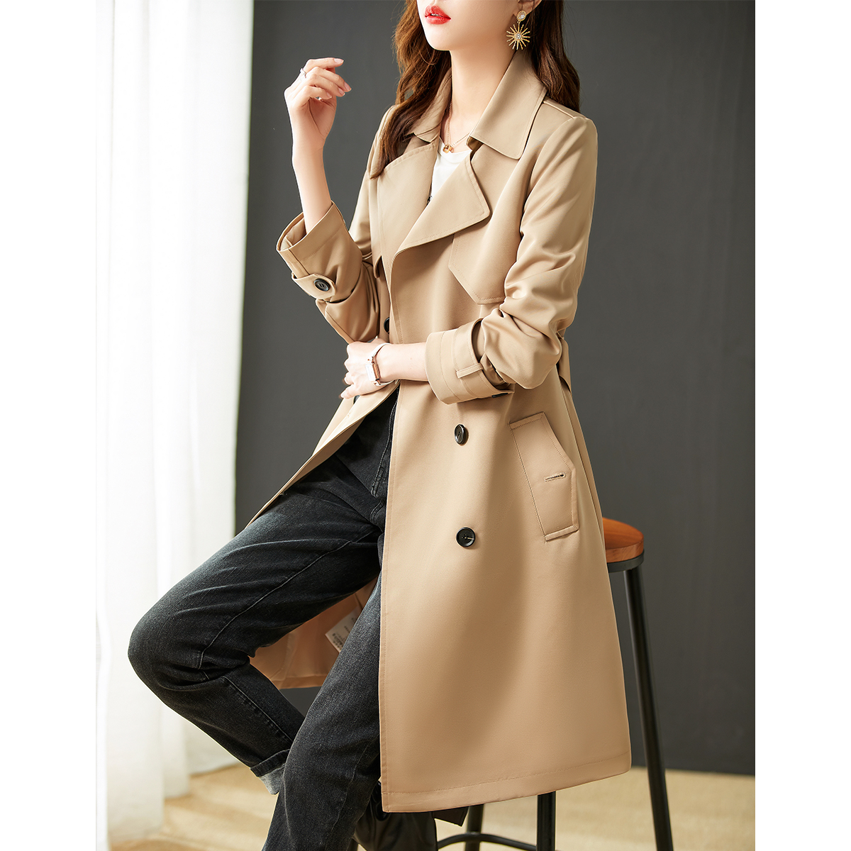 Small sub-wind dress Women's medium long version 2022 Spring new temperament cashew fashion card its color coat big coat girl