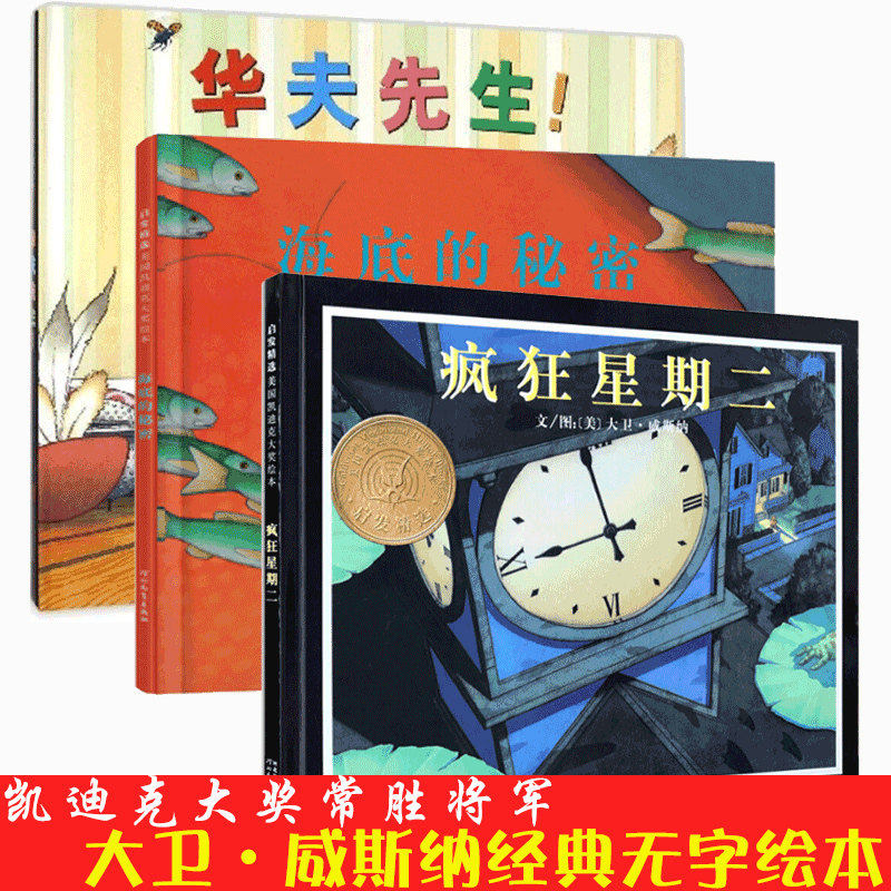 【凯迪克大奖无字书】正版 华夫先生+疯狂星期二+海底的秘密套装全3册 大卫威斯纳 0-3-6周岁幼儿童精装绘本图画故事书亲子阅读