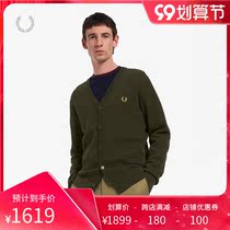 FRED PERRY mens sweater 2021 Autumn New British casual V collar wheat ear embroidery cardigan K2550