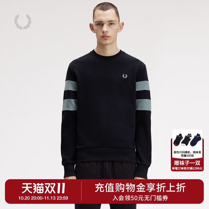 Fred Perry Men's Round Neck Sweatshirt Autumn and Winter Fashionable and Energetic Color-Blocked Trim Pullover Top Fred Perry Men's Round Neck Sweatshirt Autumn and Winter Fashionable and Energetic Color-Blocked Trim Pullover Top