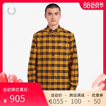 FRED PERRY MENs SHIRT SUMMER CASUAL British PLAID WHEAT EAR LAPEL LONG-sleeved top trend M9514
