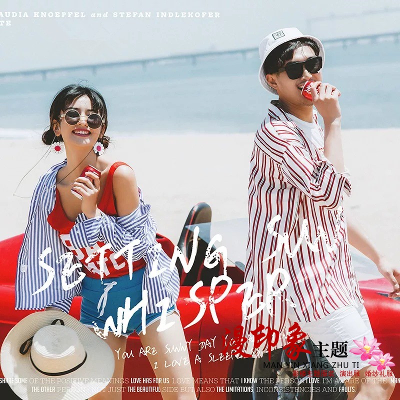 2022 new photo gallery sea view photo lovers dress for real-themed fashion photography Wedding Photos of Brigade Filming Costumes