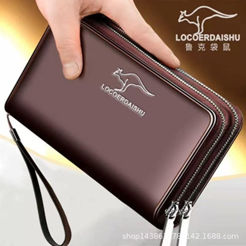 Promotional 2025 Fashionable Horizontal Long Pure Color Wallet Bag Business Multi-Card Slot Large Capacity Double Zipper Hand-Held Men's Bag