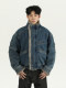 Acarton Retro Washed Design Denim Cotton Jacket for Men and Women, Winter Warm Short Style with Fur Collar