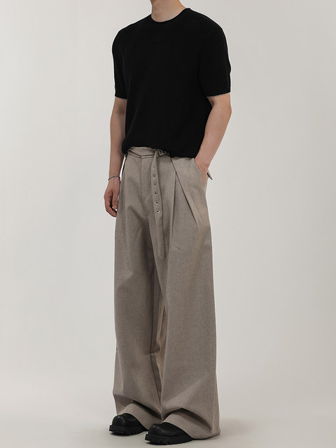 A Carton American-Style Linen-Textured Loose Casual Trousers for Men and Women, Tr Blend, Commuter Double-Pleat Design Long Pants