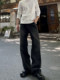 A Carton American-Style Washed Black and Gray Distressed Slim-Fit Versatile Straight-Leg Loose Wide-Leg Jeans Casual Long Pants Trendy
