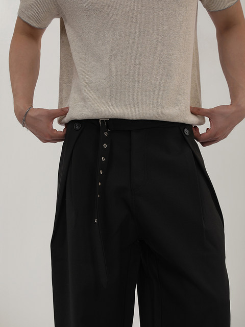 A Carton American-Style Linen-Textured Loose Casual Trousers for Men and Women, Tr Blend, Commuter Double-Pleat Design Long Pants