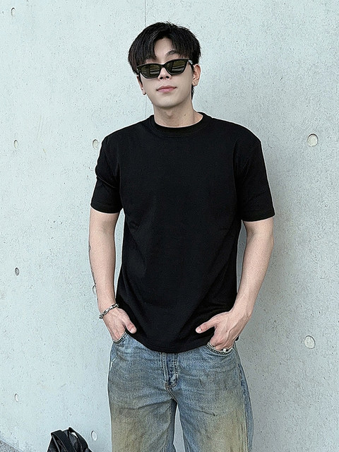 A Carton Jackson Wang's Same Style Short-Sleeve T-Shirt 300g Sorona Base Shirt Slim Fit Versatile Half-Sleeve Top for Men