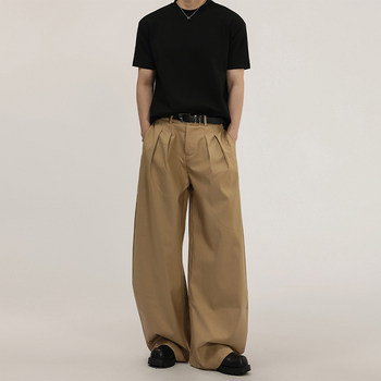 Acarton American Retro Loose Silhouette Scimitar Pleated Trousers Unisex Design Straight-Leg Baggy Casual Pants