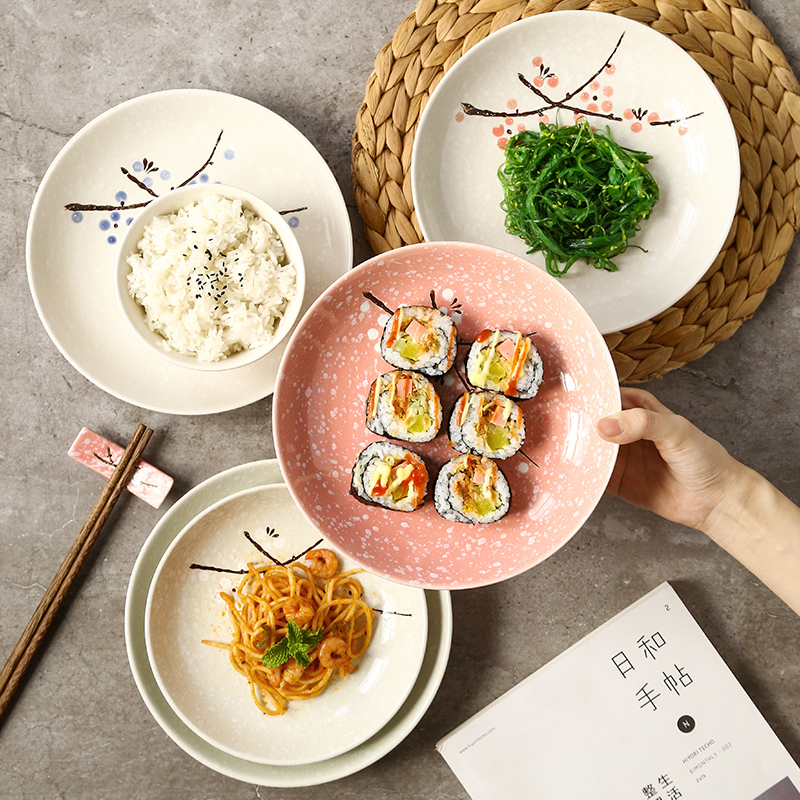 Household Japanese-style ceramic four-pack fruit dessert plate creative disc plate breakfast plate deep soup plate tableware