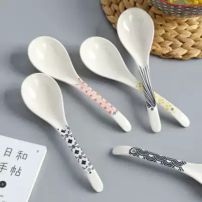 Japanese style household creative personality ceramic long-handled spoon Small fresh underglaze color soup spoon hot pot spoon