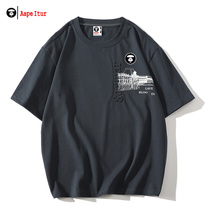 Aape ITUR T-shirt Male port Wind trendy American retro-pound pure cotton loose casual 100 lap Compassionate Blouse