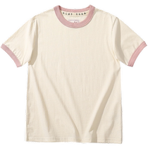 Taking both fashion and quality into account 210g pink contrasting color fashionable short-sleeved T-shirt for women versatile casual and comfortable top for men