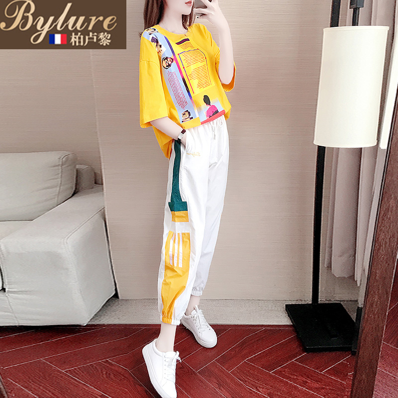 Bylure sportswear women's summer new Korean version of ins trend large size casual fashion foreign style age reduction two-piece set