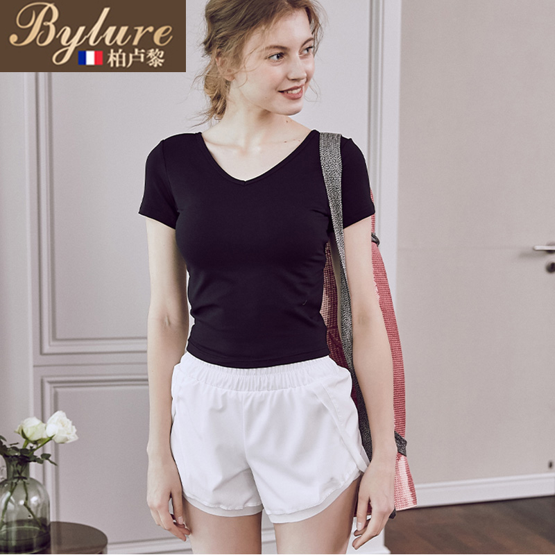 Bylure sports shorts women's spring and summer new loose anti-glare gauze stitching fitness yoga hot pants