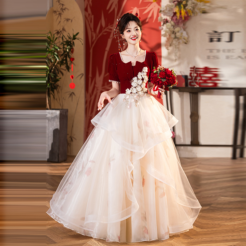Plus-Size Toast Dress for Bride 2026 New French Light Luxury Engagement Dress for Women, High-End Homecoming Banquet Dress Plus-Size Toast Dress for Bride 2026 New French Light Luxury Engagement Dress for Women, High-End Homecoming Banquet Dress