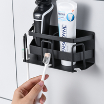 Toothbrush holder toothpaste cartridge stainless steel household dental kit shelf bathroom punch-free wall-suction toothbrush cup