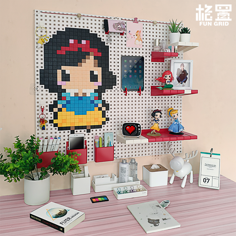 Pixel hole board storage shelf Children's cartoon room creative decoration Home animation wall punch-free wall decoration