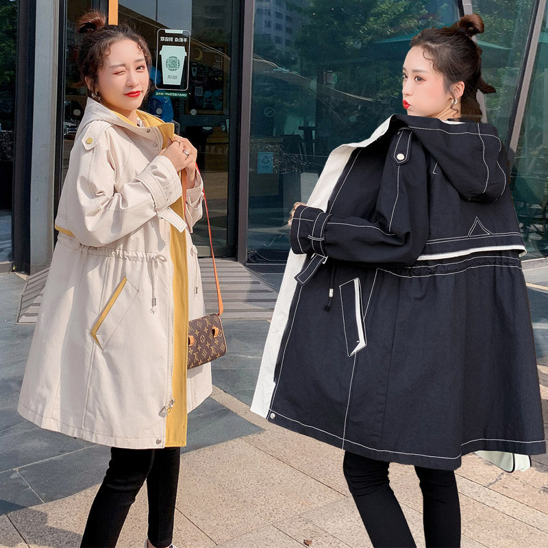 Pregnant women's spring and autumn coat medium and long version of pregnant women's autumn coat loose large cardigan hooded tide mother trench coat women
