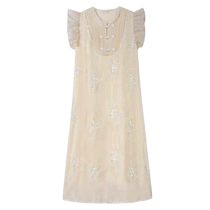Maternity Dress Summer 2024 New New Chinese Style National Style Embroidery Loose Sweet Thin Feifei Sleeve Mid-Long Style