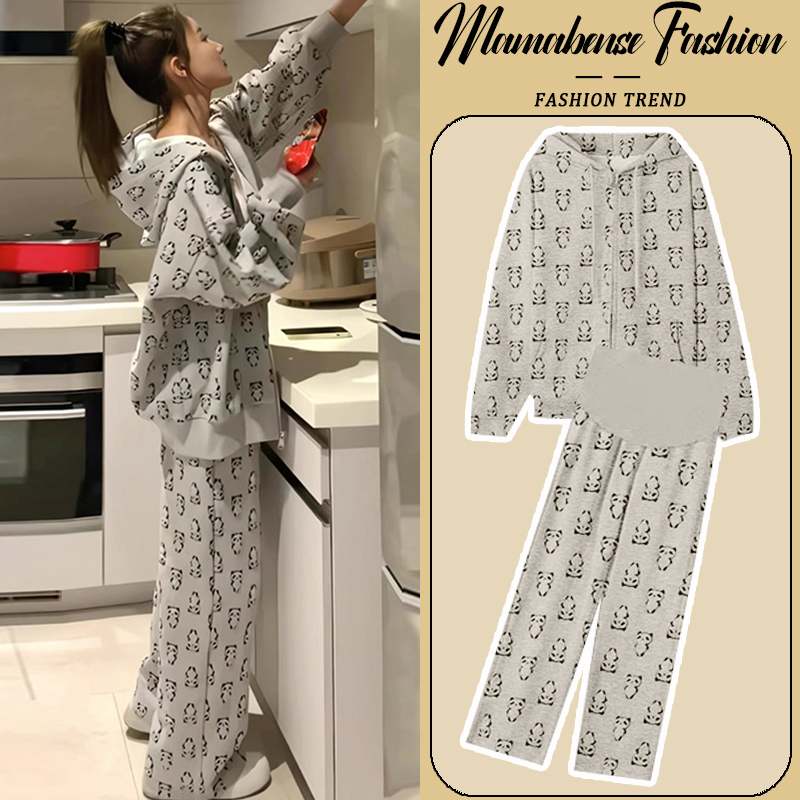Maternity Suit Spring and Autumn 2026 New Style Gray Hooded Fashionable Trendy Sweatshirt Loose Casual Top and Pants Maternity Suit Spring and Autumn 2026 New Style Gray Hooded Fashionable Trendy Sweatshirt Loose Casual Top and Pants