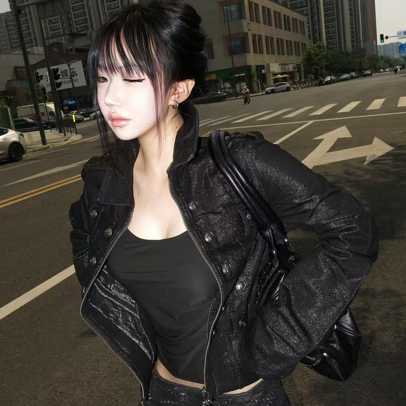 Wang Yiheng's Same Style Hodge Tung Sycamore Hand-Stitched Palace-Style Silver Thread Jacket Napoleon Punk Denim Jacket