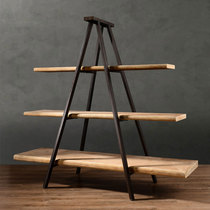 Retro American wrought iron storage rack solid wood display rack floor-to-ceiling trapezoidal middle island rack partition rack loft display rack