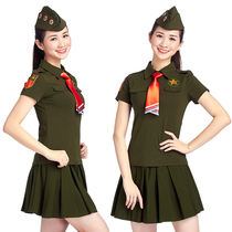 Water Soldiers Dance Summer New Military Uniform Army Green Short Sleeve T-shirt Womens Turnstilters Jacket Square Dance out of the suit