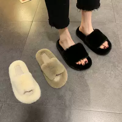 Net red wool shoes women's autumn and winter wear new 2021 explosive thick bottom warm plus velvet pine cake bottom flat slippers