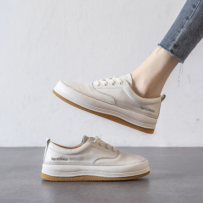 Board shoes woman 2021 new autumn winter genuine leather thick bottom heightening small white shoes Han Edition ulzang 100 hitch sports casual shoes