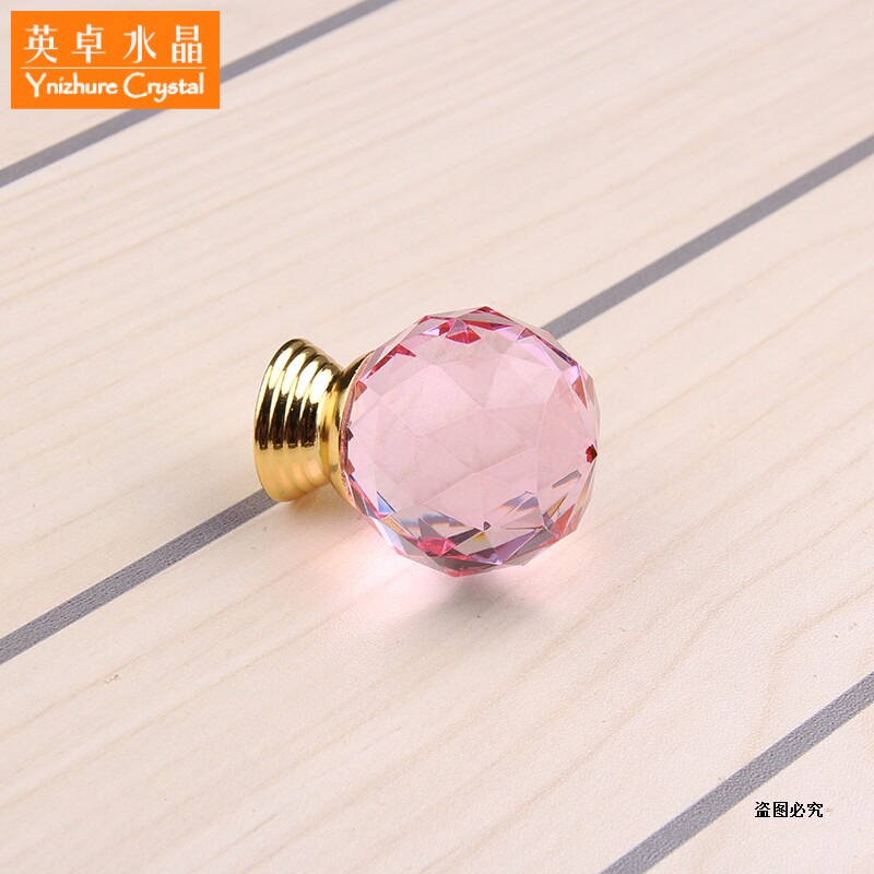 Pink K9 single-hole crystal ball handle overall cabinet handle diamond-encrusted wardrobe color round handle drawer 30mm handle