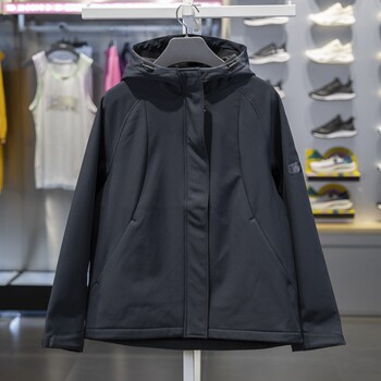 Li-Ning Autumn and Winter Fleece-Lined Hooded Water-Repellent Cardigan Sports Windbreaker for Women 2024 New Woven Stretchy Loose Jacket