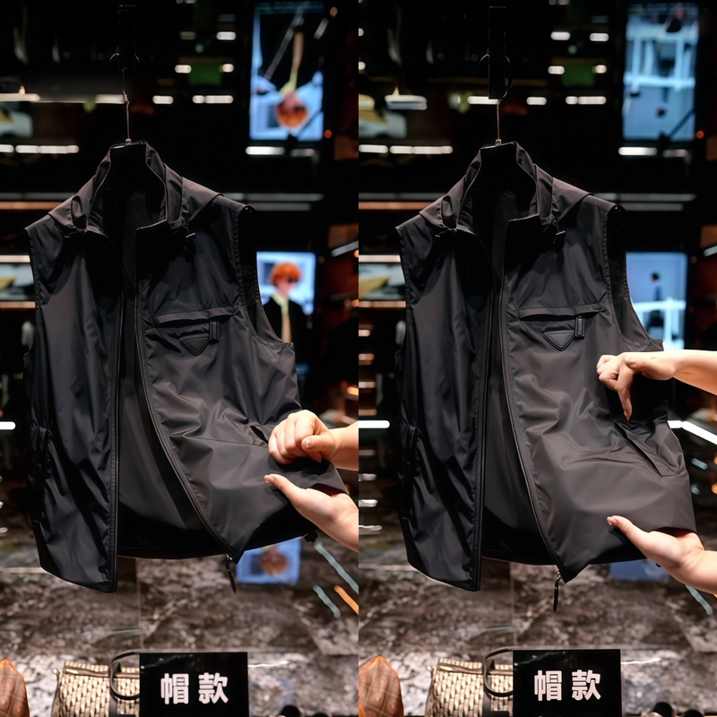 【Light Luxury Hot Item】Black Warrior Outdoor Casual Style Hooded Vest for Men, Thin and Breathable, Versatile, Spring/Summer Edition