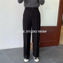 JUICE1908 Spring paragraph ladies new covety pants woman high waist straight cylinder loose wide leg black long pants