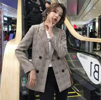 Korean suit spring and autumn thin top All-match female Korean plaid loose casual Xiaoxi OLchic service women's jacket