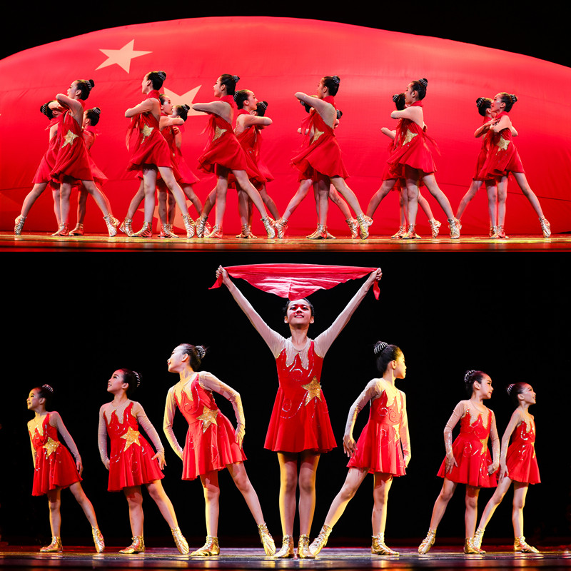 Little lotus style children's dance costumes growing up in the sun I and my motherland chorus red scarf performance