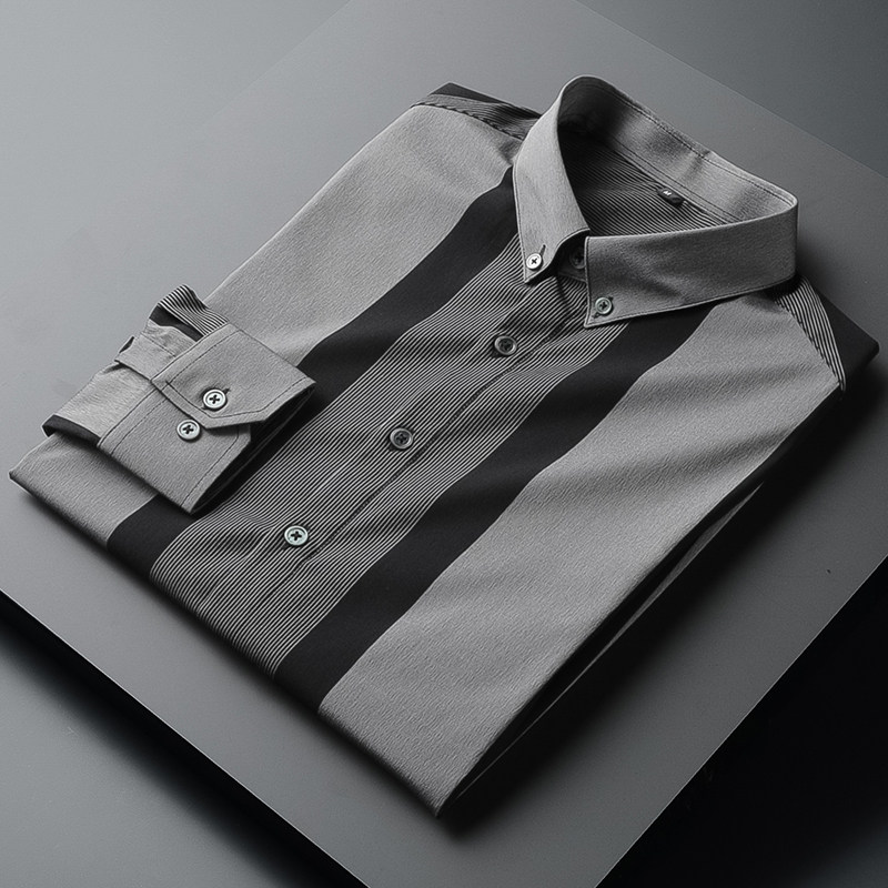 Light luxury quality striped shirt men's long-sleeved 2020 spring and autumn new slim casual light business men's shirt dress