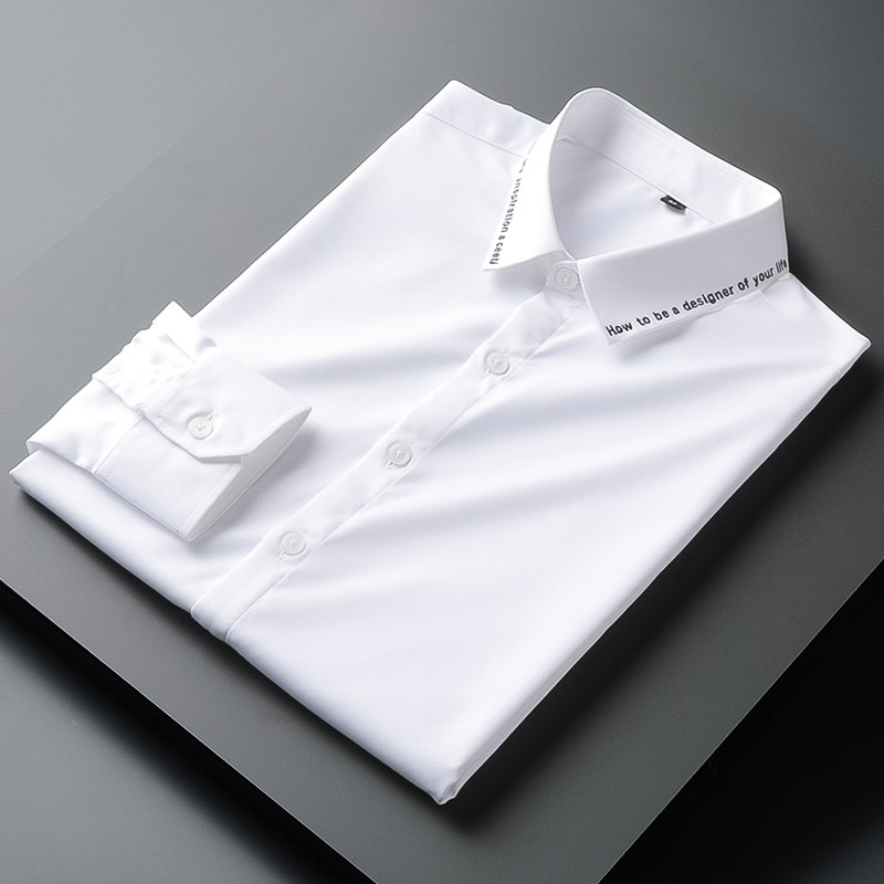 2021 autumn winter embroidery shirt male long sleeve Korean version trendy right fit inch shirt light business professional men's shirt