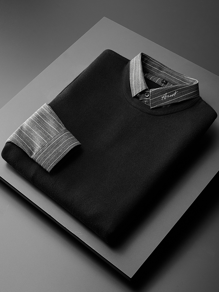 秋季刺绣衬衫领毛衣男假两件穿搭韩系潮流感拉满的秘密武器