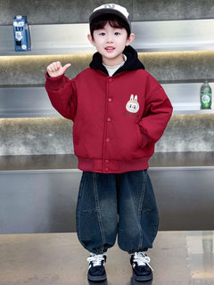 Boys' labubu cotton winter padded jacket 2025 new style baby winter clothes lightweight hooded baseball jacket