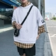 Mùa hè 7 7 tay áo thun nam phiên bản Hàn Quốc của xu hướng giả hai mảnh trùm đầu ngắn tay học sinh buông tay bf nửa tay áo tay áo năm điểm