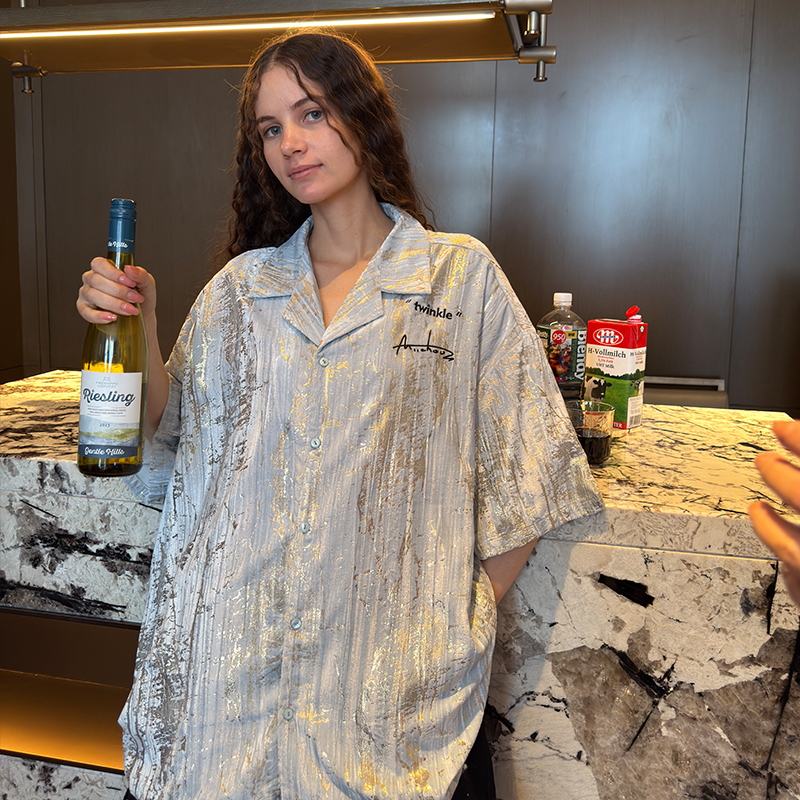 Miichous Miqiu Temple Shining Glazed Velvet English Embroidery Vintage Non-Iron Short Sleeve Shirt for Summer