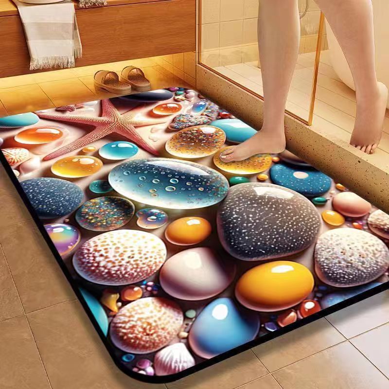3D Bathroom Floor Mat Diatomaceous Earth Absorbent Mat No-Wash Small Carpet Toilet Bathroom Door Non-Slip Foot Mat