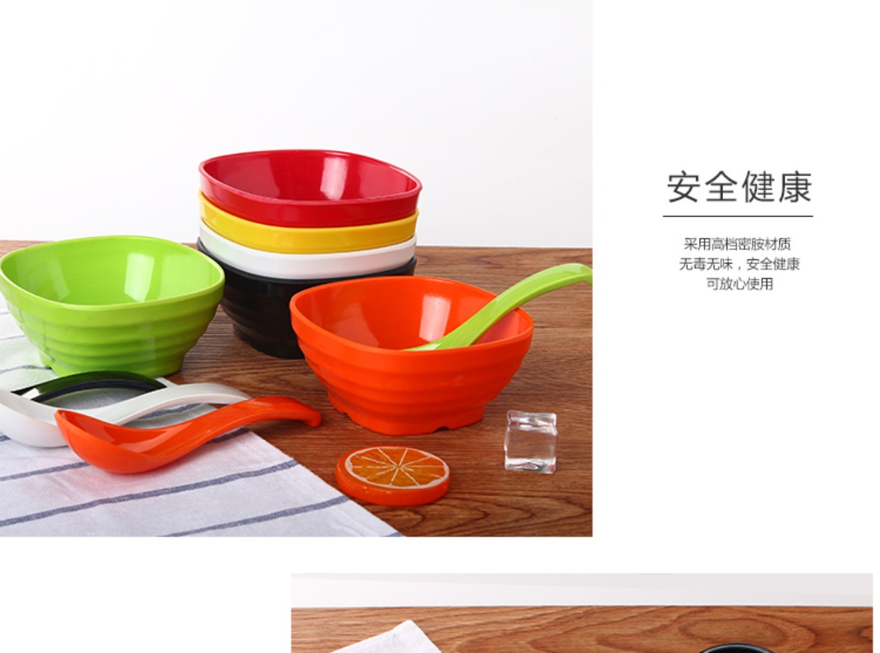 Bộ đồ ăn màu melamine bát cơm thức ăn nhanh bát cháo bát Bộ đồ ăn Nhật bằng nhựa bát giả sứ bát lẩu - Đồ ăn tối bộ bát đĩa đầy đủ